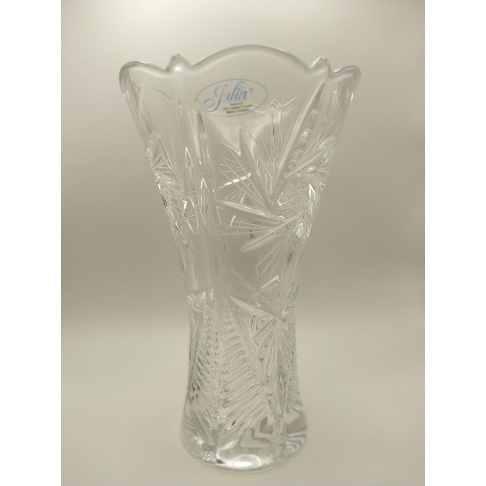 Julia Crystal Cut Glass Vase Decorative Floral Design Clear Italian Made for Hom